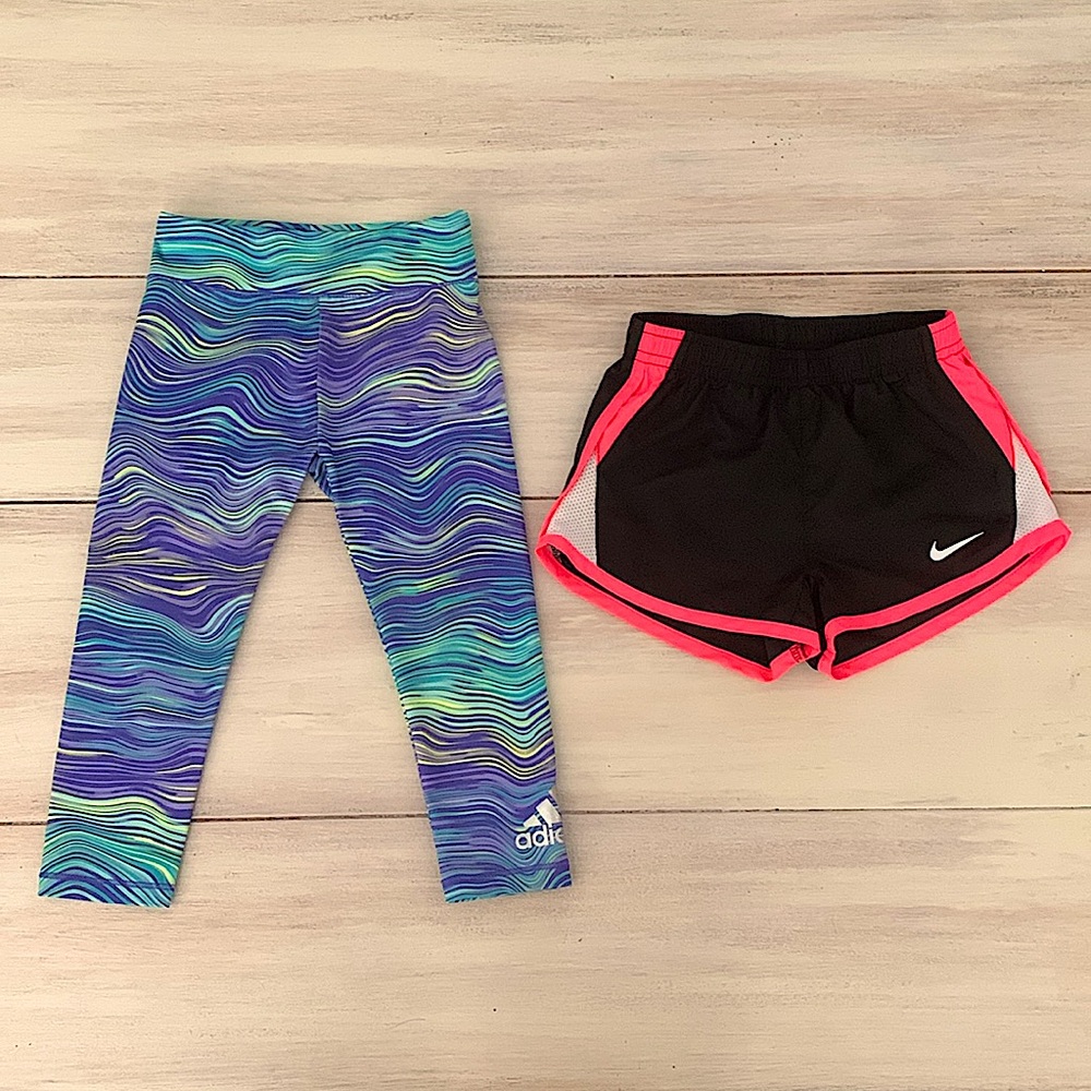 LIKE NEW! Adidas Toddler 2T Colorful Leggings Nike Dri Fit Baby 24 months Shorts